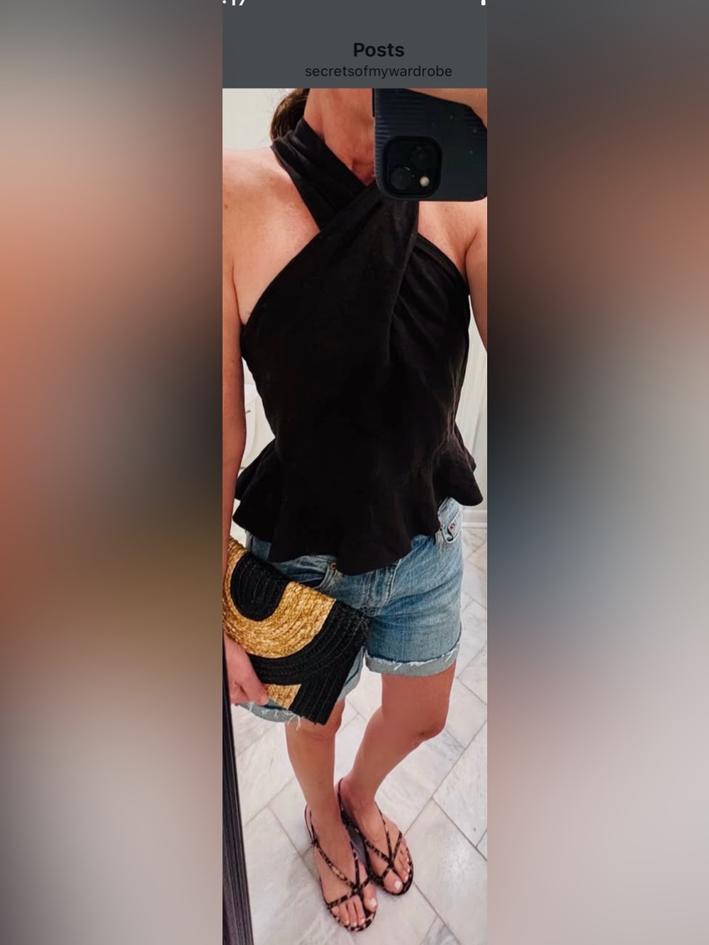 Steve Madden Black Linen Halter/Cross Frint Ruffle-Hem Top. Size Medium
